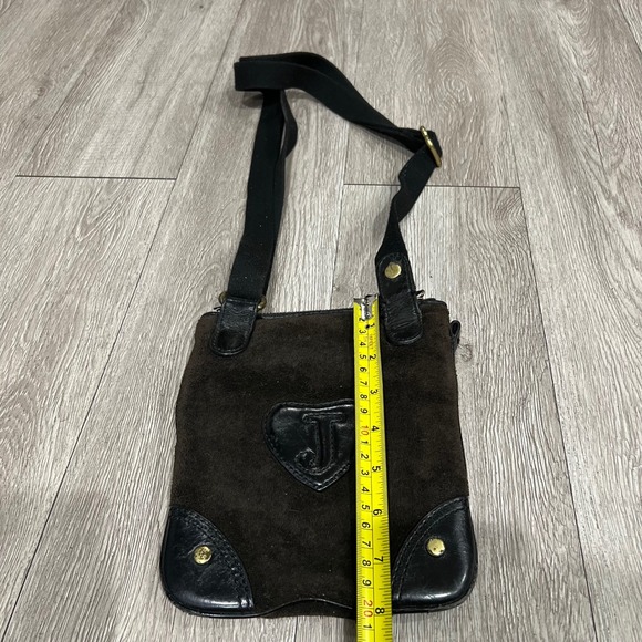 Juicy Couture Vintage Y2K Brown Suede & Leather Trim Crossbody Bag Crown Logo - Picture 3 of 9